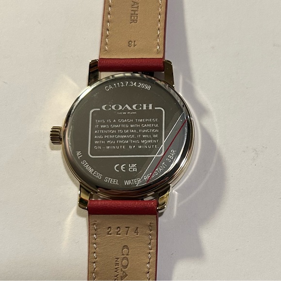 Coach Grand Watch With 36mm Coach Signiture Face & Red Leather Band - Picture 3 of 7